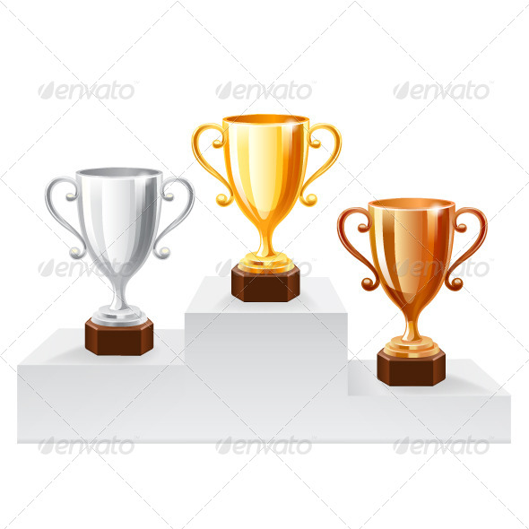 Trophy Set on White Stand Trophy Set on White Stand