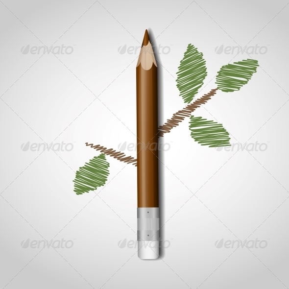 Wooden Pencil with Leaves Wooden Pencil with Leaves