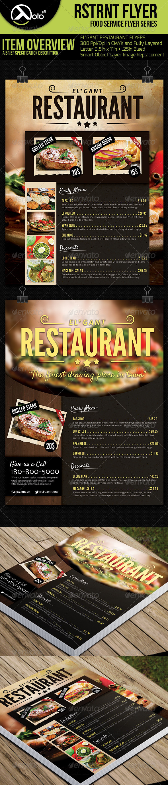 2 in 1 Restaurant Menu Flyers - Restaurant Flyers