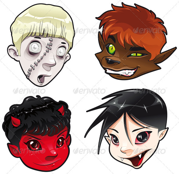 Zombie, Werewolf, Devil and Vampire. - Monsters Characters