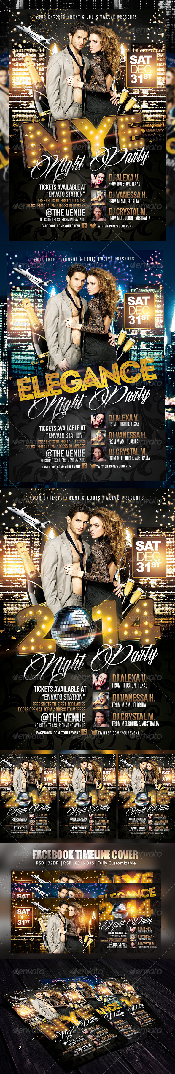 New Year Eve or Elegance Party | Flyer + FB Cover - Holidays Events