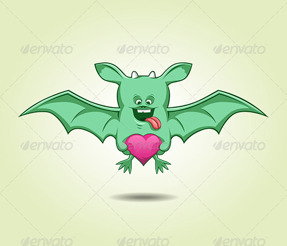 Green Flying Monster With a Heart Green Flying Monster With a Heart
