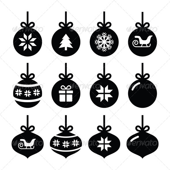 Christmas Ball, Christmas Bauble Vector Icons Set