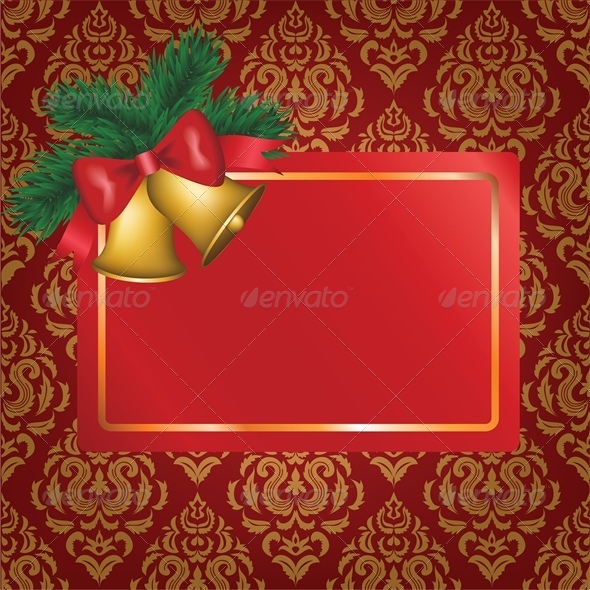 Christmas Card with Gold Bells and Tree Branch