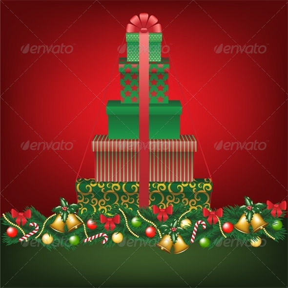 Christmas Card with Stack of Tree Shaped Gifts