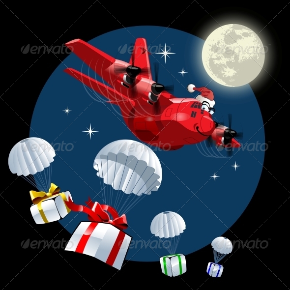 Vector Cartoon Christmas Cargo Airplane