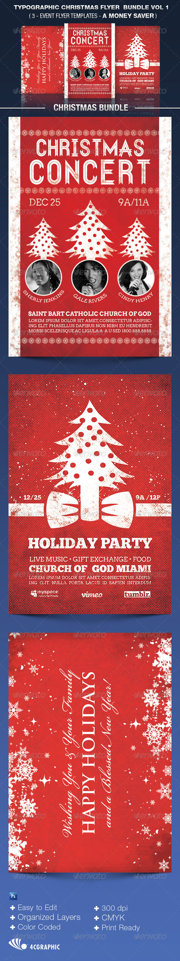 The Typographic Christmas Flyer Bundle Vol 1. - Events Flyers