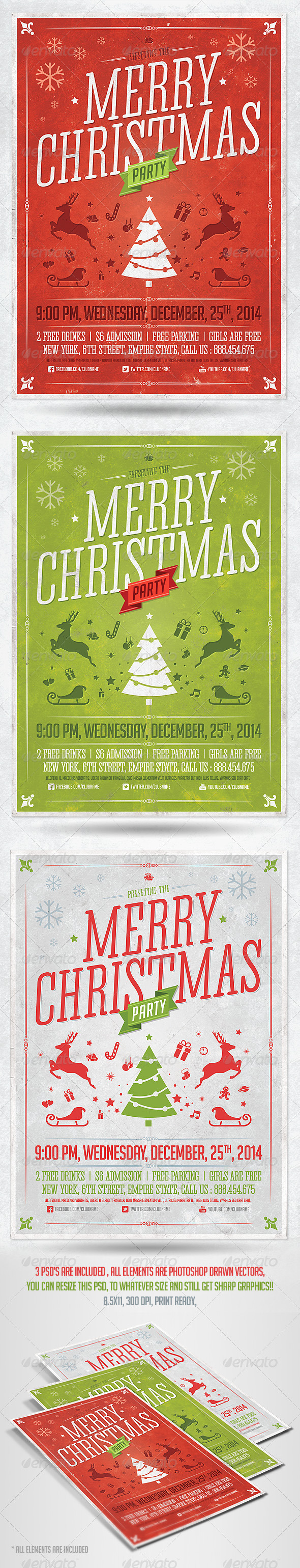 Retro Christmas Party Flyer Template - Holidays Events
