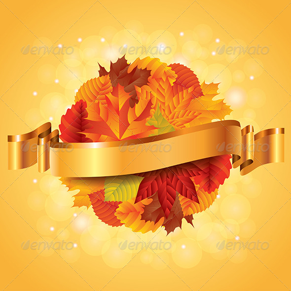 Autumn Poster with Leaves Sphere and Ribbon Autumn Poster with Leaves Sphere and Ribbon