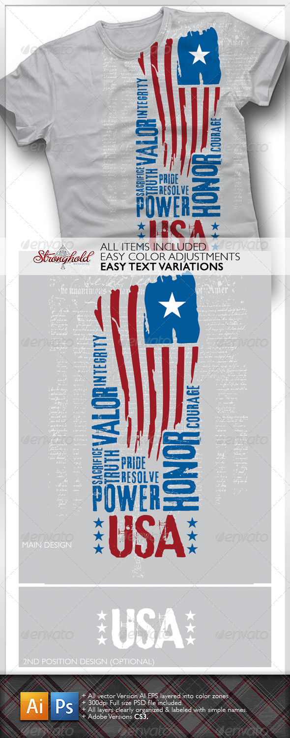 USA Flag T-Shirt - Grunge Designs