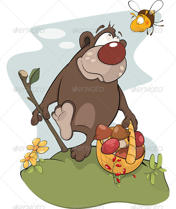 Bear and Bee Cartoon Bear and Bee Cartoon