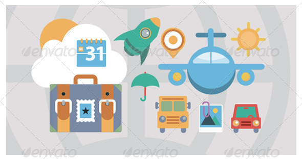 Flat Icons Travel and Transport Elements