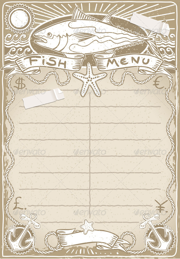 Vintage Graphic Page for Fish Menu Vintage Graphic Page for Fish Menu