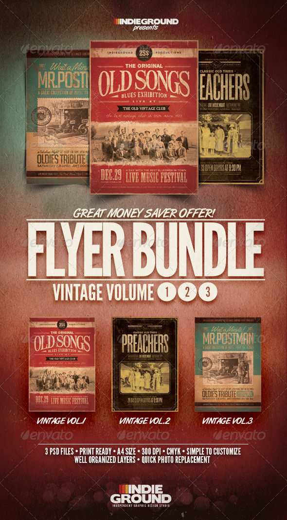 Vintage Flyer/Poster Bundle Vol. 1-3 - Events Flyers