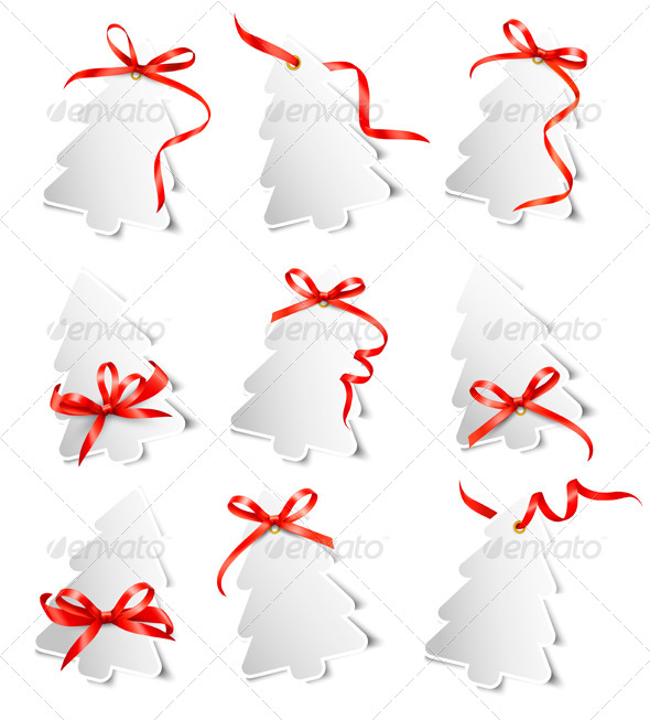 Set of Gift Cards with Red Gift Bows