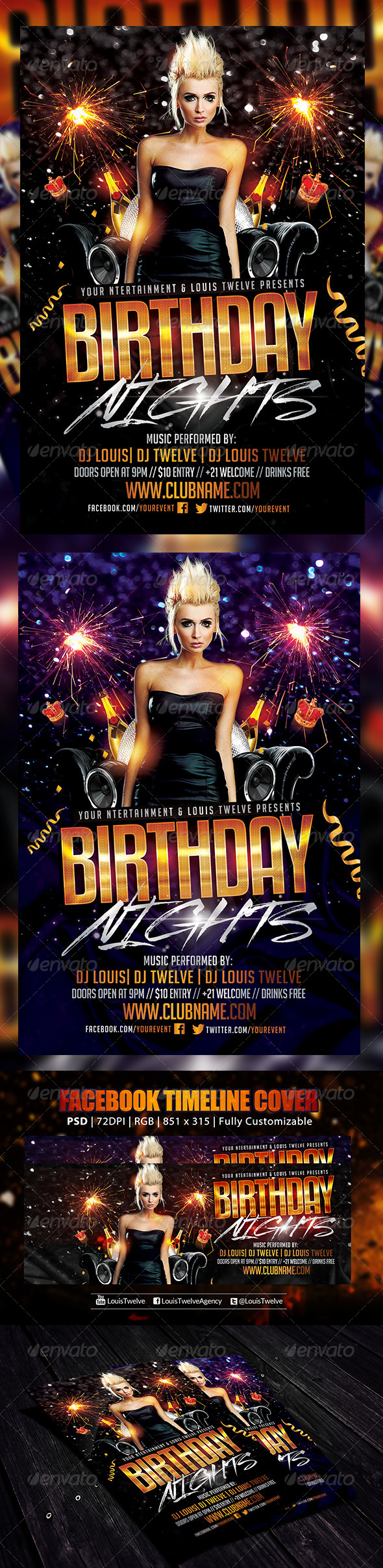 Birthday Nights | Flyer + FB Cover - Clubs & Parties Events