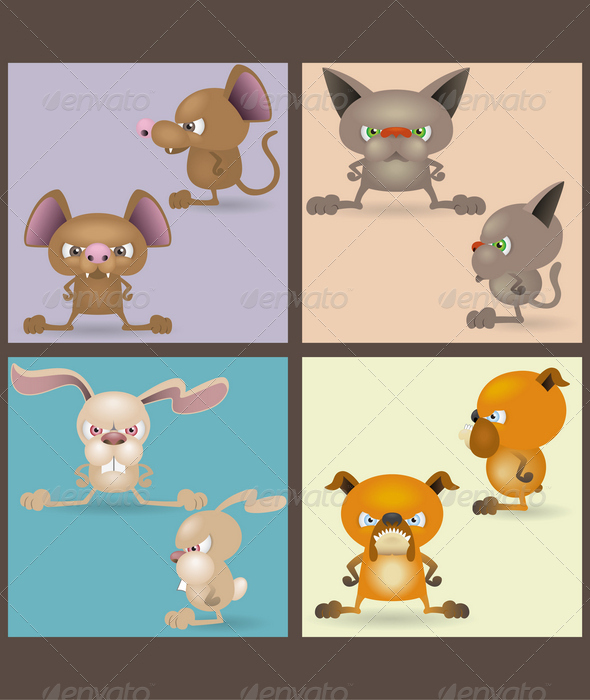 Angry domestic animals set (front and sideview)