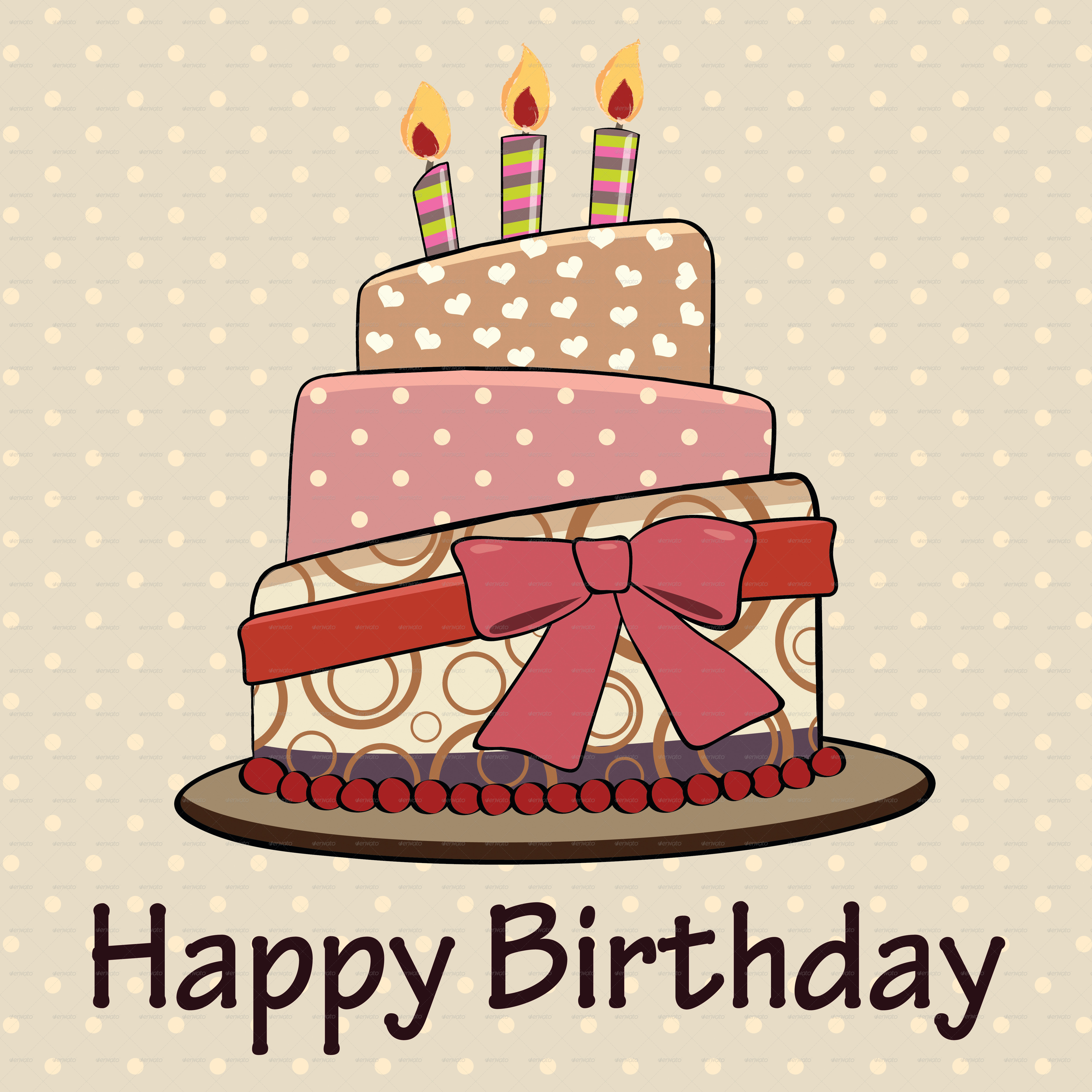 Vintage Happy Birthday Cake Card by kaisorn GraphicRiver