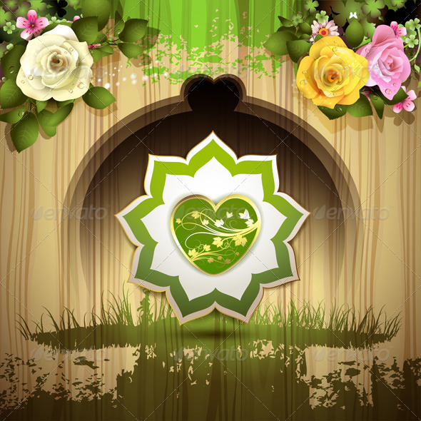 Green Heart with Roses Green Heart with Roses