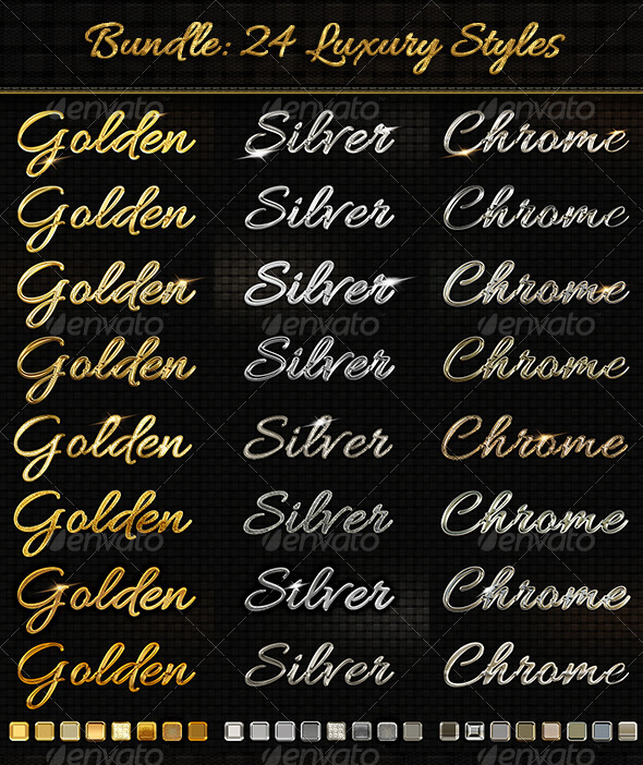 Bundle 24 Luxury Styles: Golden, Silver & Chrome - Text Effects Styles