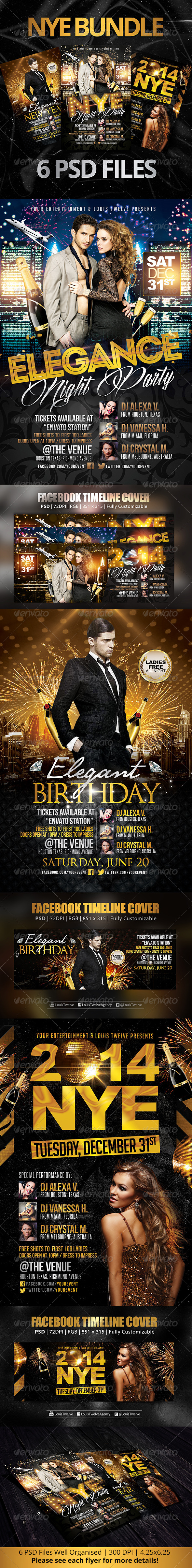 Elegant New Year Bundle | Flyers + FB Covers - Clubs & Parties Events