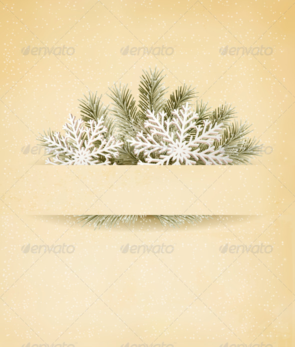Christmas Retro Background with Tree Branches Christmas Retro Background with Tree Branches