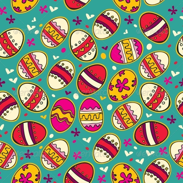 Blue Pattern with Colorful Easter Eggs Blue Pattern with Colorful Easter Eggs
