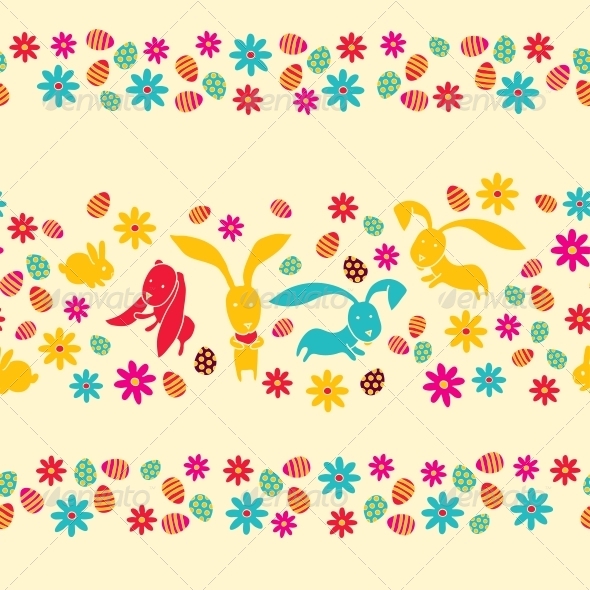 Easter Eggs Flowers and Rabbits Easter Eggs Flowers and Rabbits