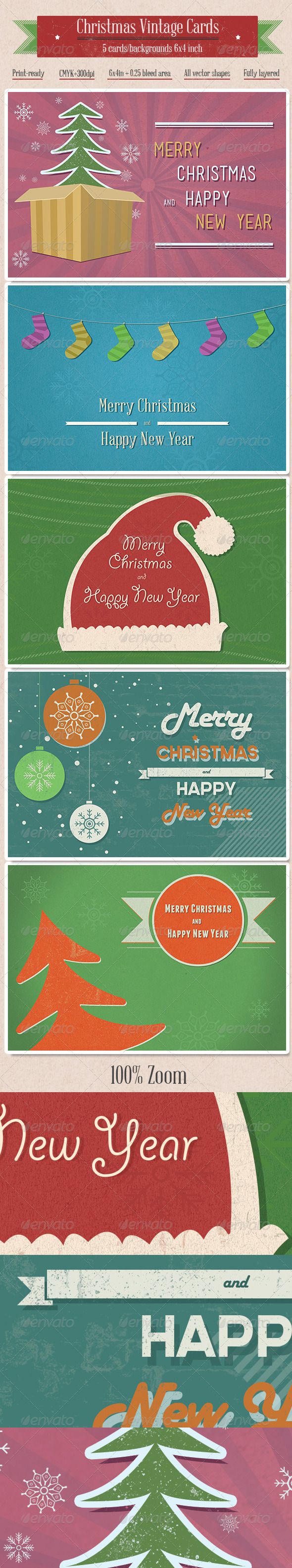 5 Vintage Christmas Cards/Backgrounds