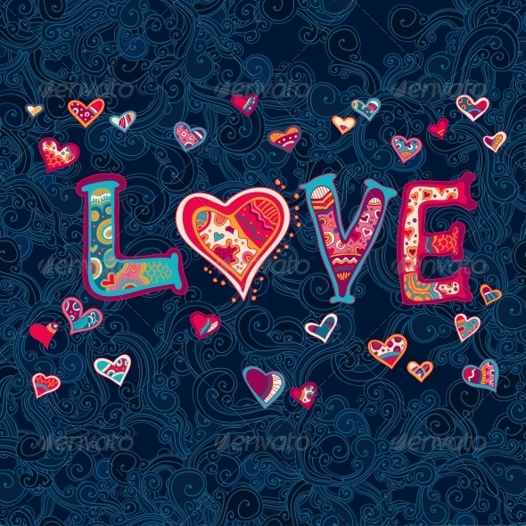 Word Love with Floral Ornament for your Design Word Love with Floral Ornament for your Design