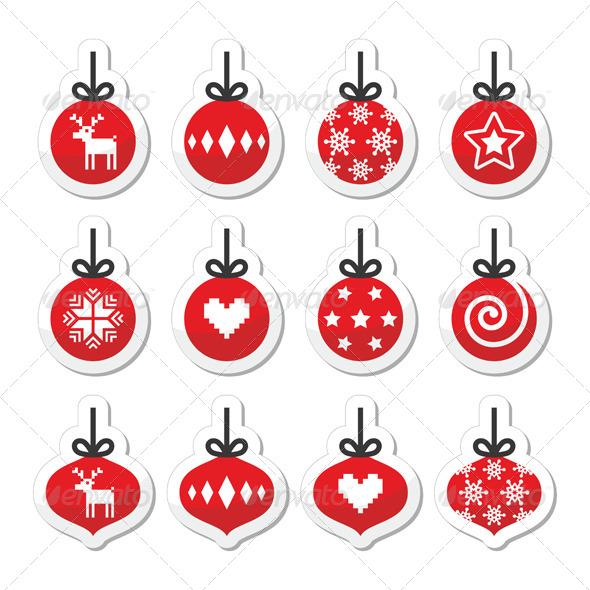 Christmas Ball, Christmas Bauble Vector Red Icons