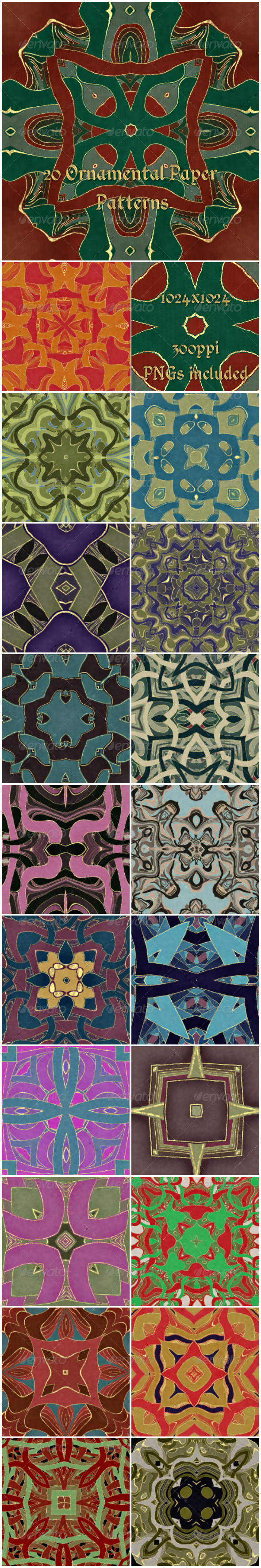 20 Ornamental Paper Patterns - Artistic Textures / Fills / Patterns