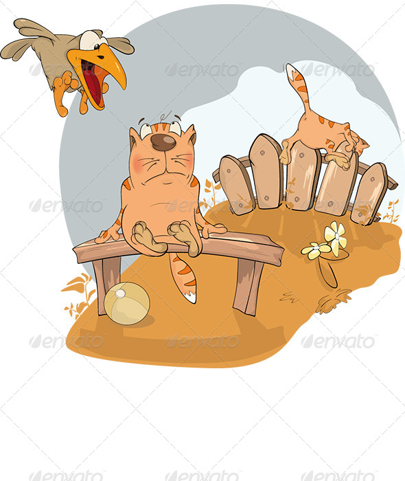 Cat and a Raven Cartoon Cat and a Raven Cartoon