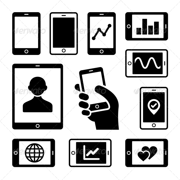 Mobile Gadgets with Business Diagrams Icons Set Mobile Gadgets with Business Diagrams Icons Set