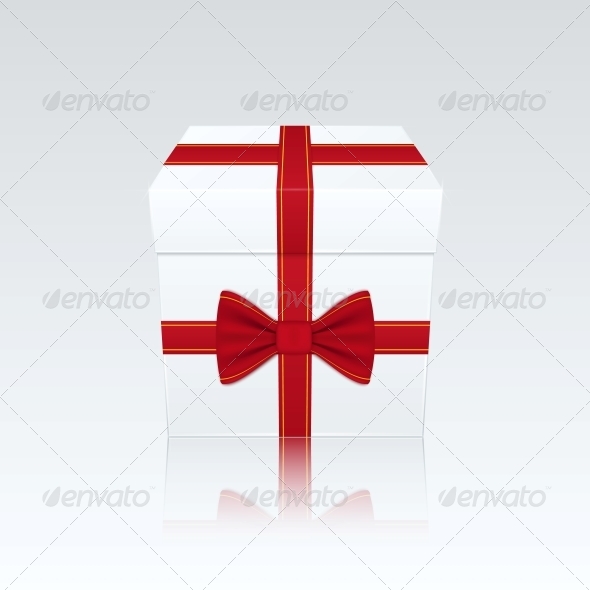 Closed White Gift Box with Red Bow Closed White Gift Box with Red Bow