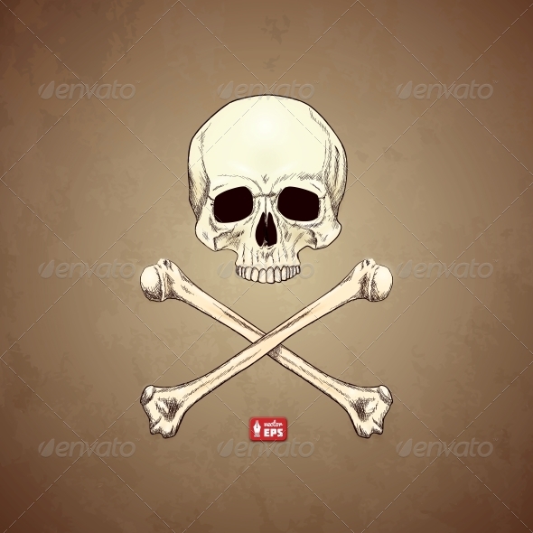 Human Skull and Bones on Old Paper Background.