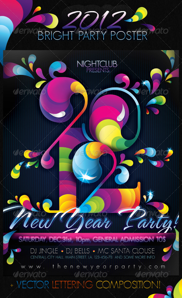 2012 Bright Party New Year Poster - Clubs & Parties Events