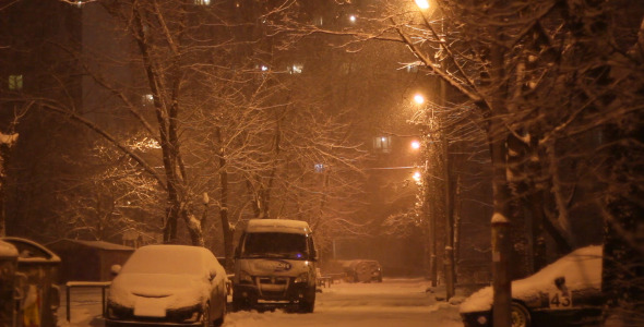 Night Snow Fall Street Night Snow Fall Street