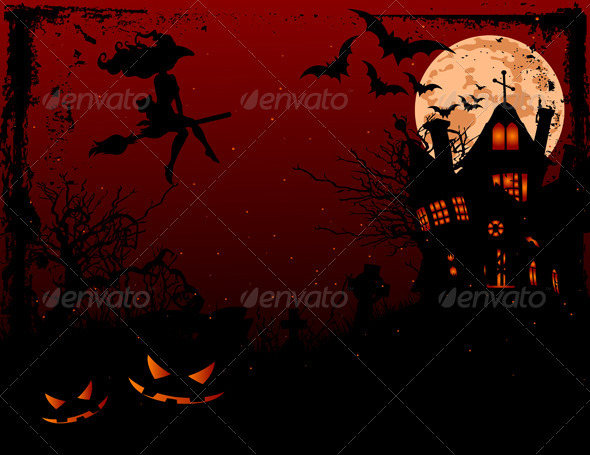 Halloween illustration of haunted house