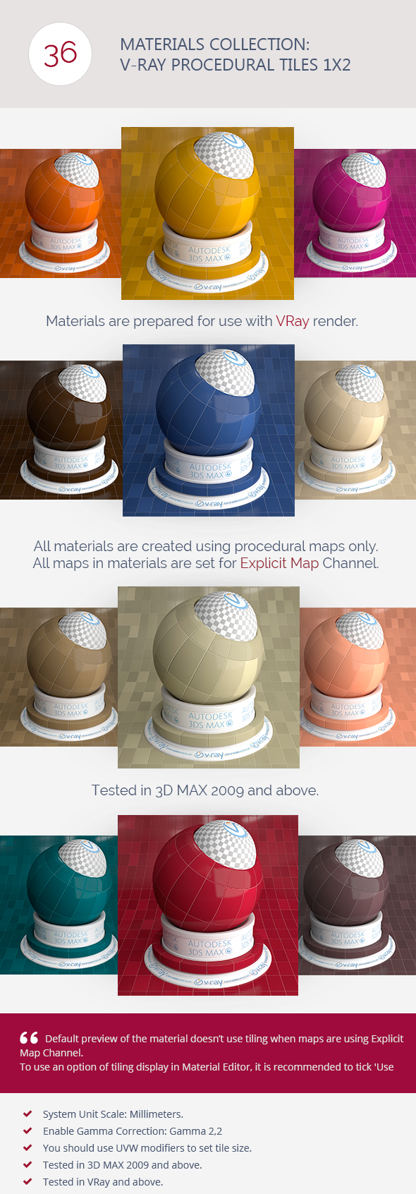 V-Ray Procedural Tiles 1x2 - 3DOcean Item for Sale