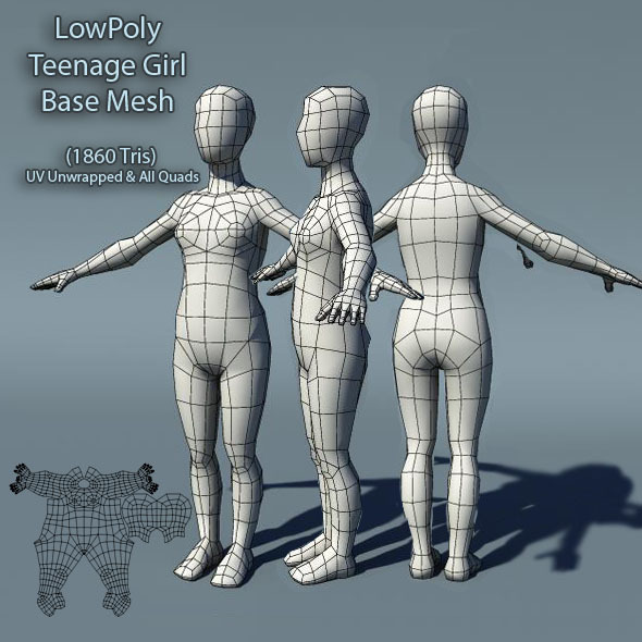 Low Poly Teenage Girl Base Mesh - 3DOcean Item for Sale