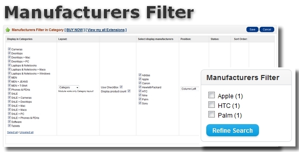 Manufacturers Filter for OpenCart.