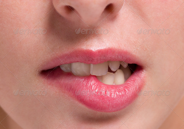 closeup bites on lips