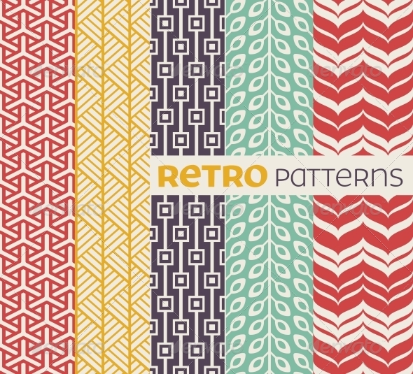 Set of Vector Seamless Patterns in Retro Style Set of Vector Seamless Patterns in Retro Style