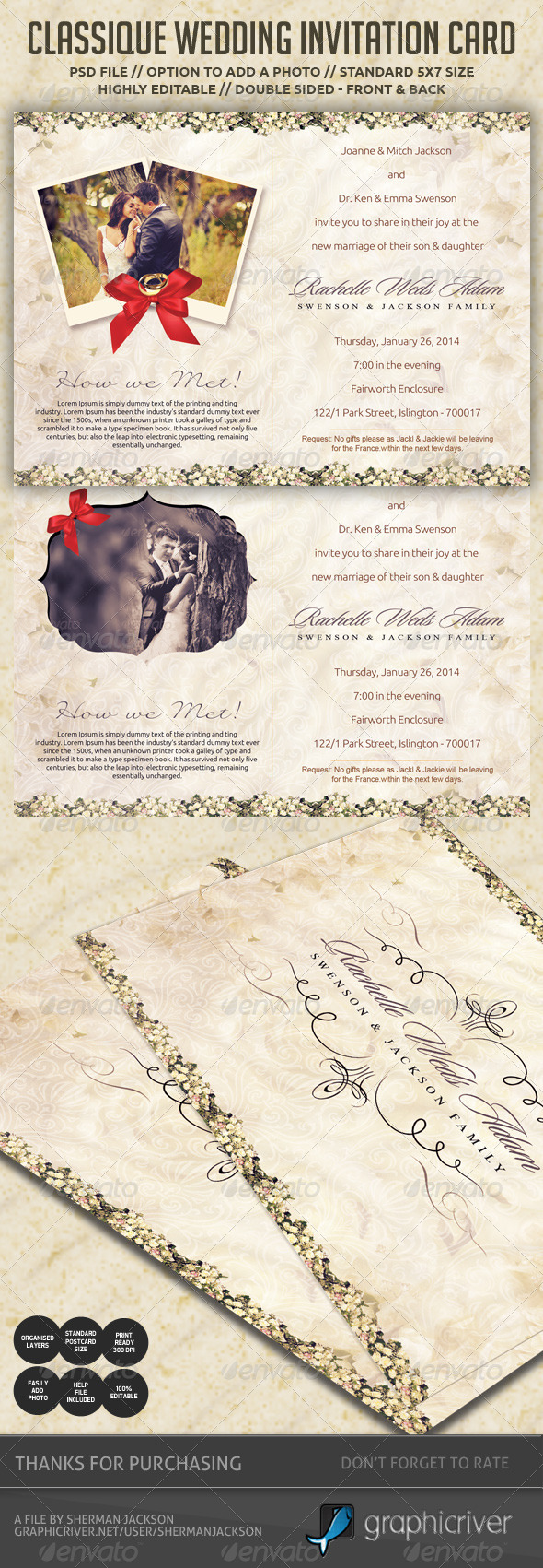 Classique Wedding Invitation / Postcard