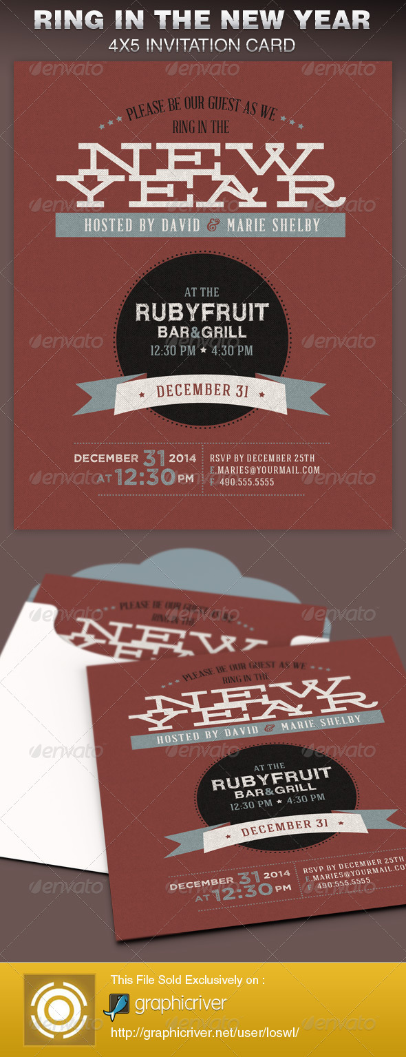 Ring in the New Year Party Invite Card Template