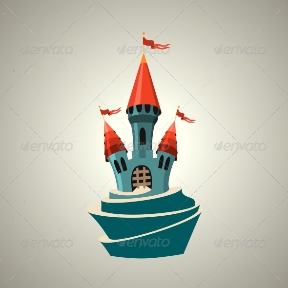 Cartoon Fortified Castle with Flags
