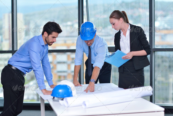 business people and construction engineers on meeting - Stock Photo - Images