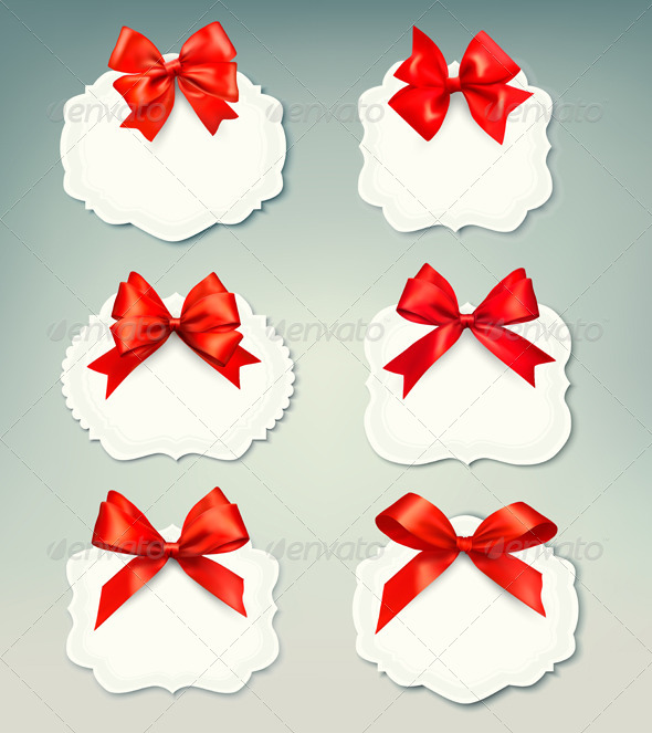 Set of Retro Labels with Red Gift Bows Set of Retro Labels with Red Gift Bows