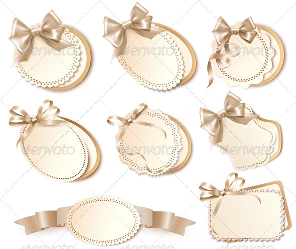 Set of Gift Cards with Bows and Ribbons